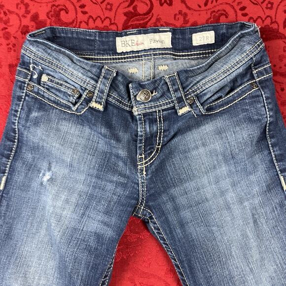 Buckle BKE Payton Jeans Womens 27RX29.5" Denim Whiskers Low Rise Thick Stitch - Picture 6 of 14